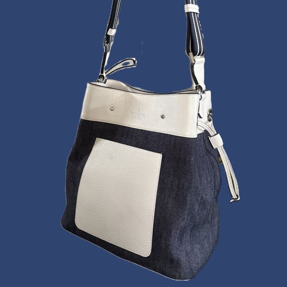 Kate Spade Marti Dark Denim Shoulder Bag with White Pebbled Leather Accents NWOT - Picture 9 of 12